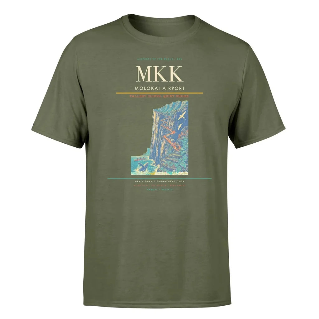 Molokai Airport (MKK) T-Shirt single-side front print in Green Army | molokai-airport-mkk-double-side-t-shirt