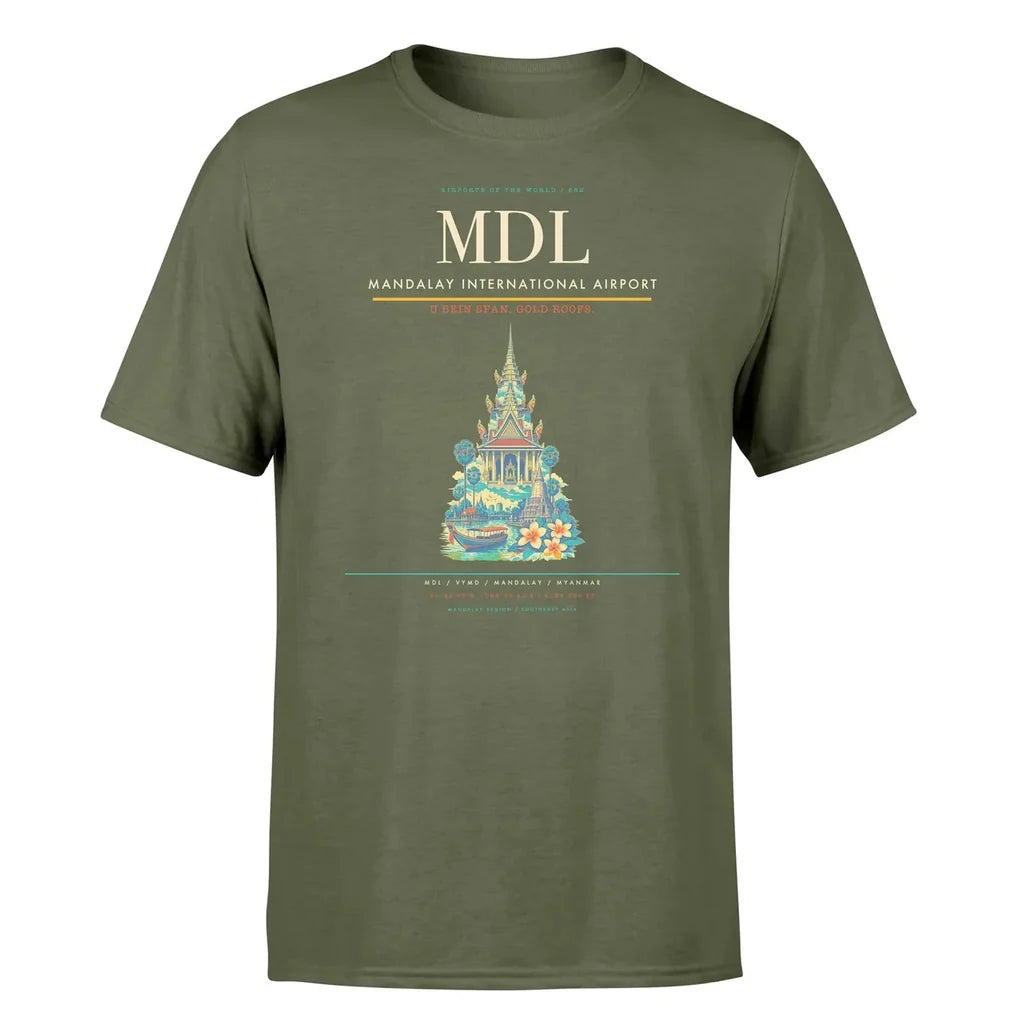 Mandalay International Airport (MDL) T-Shirt single-side front print in Green Army | mandalay-international-airport-mdl-double-side-t-shirt