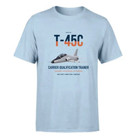 Thumbnail for T-45C Goshawk design on light blue double-side t-shirt, single-side print