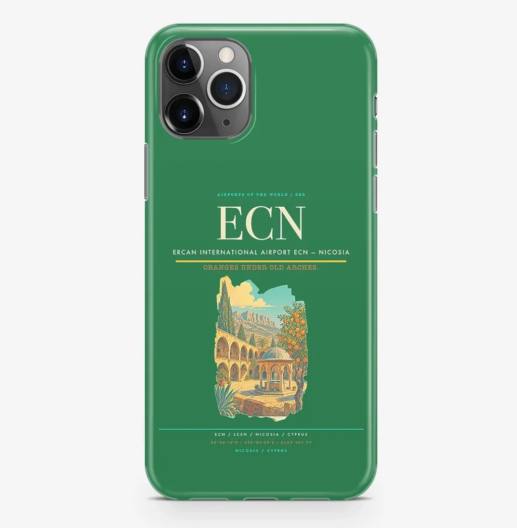 Nicosia Airport (ECN) design on green iPhone 16 Pro MagSafe case