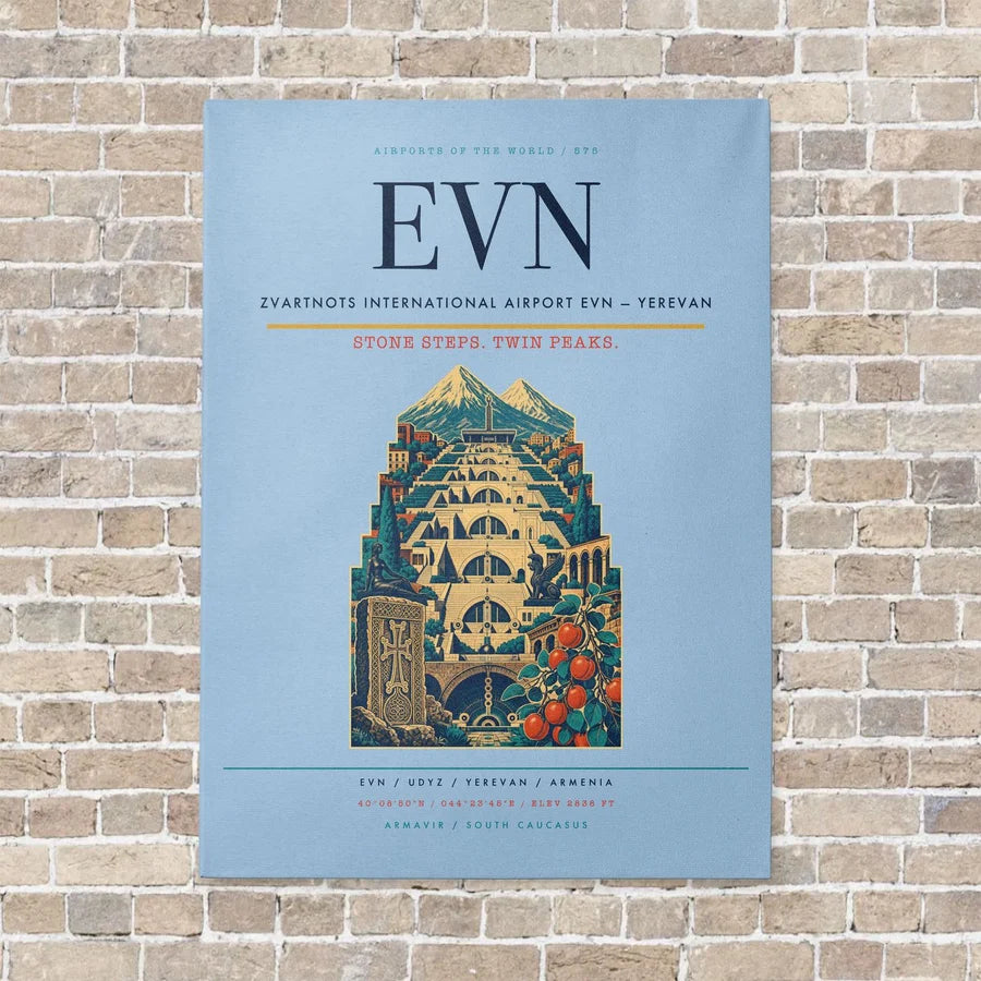 Zvartnots International Airport EVN — Yerevan vertical canvas print - no frame - light blue background