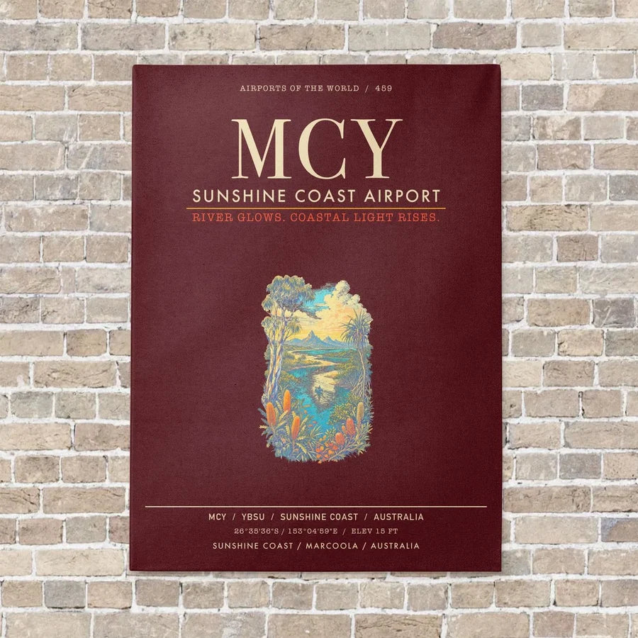 Sunshine Coast Airport MCY - Canvas Framed - Dark Red