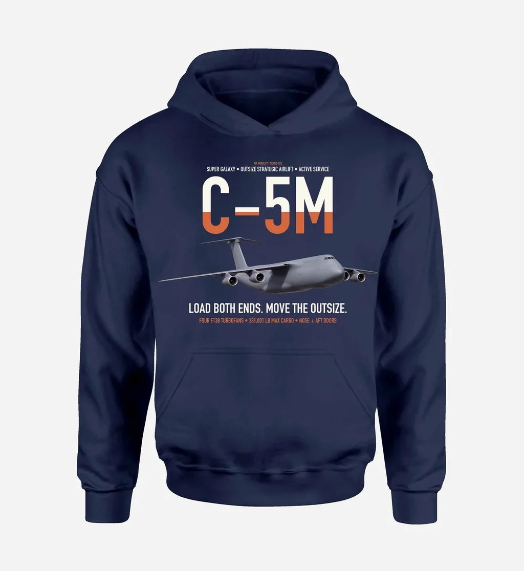 C-5M Super Galaxy design on navy blue double-side hoodie, single-side print