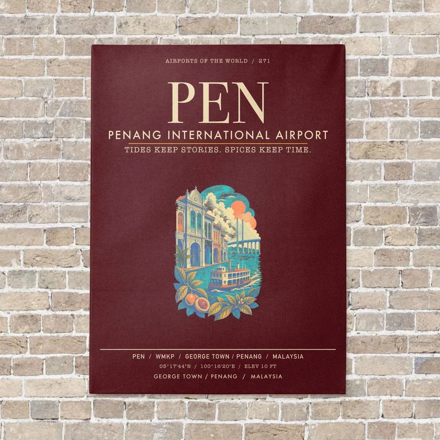 Penang International Airport PEN - Canvas Framed - Dark Red