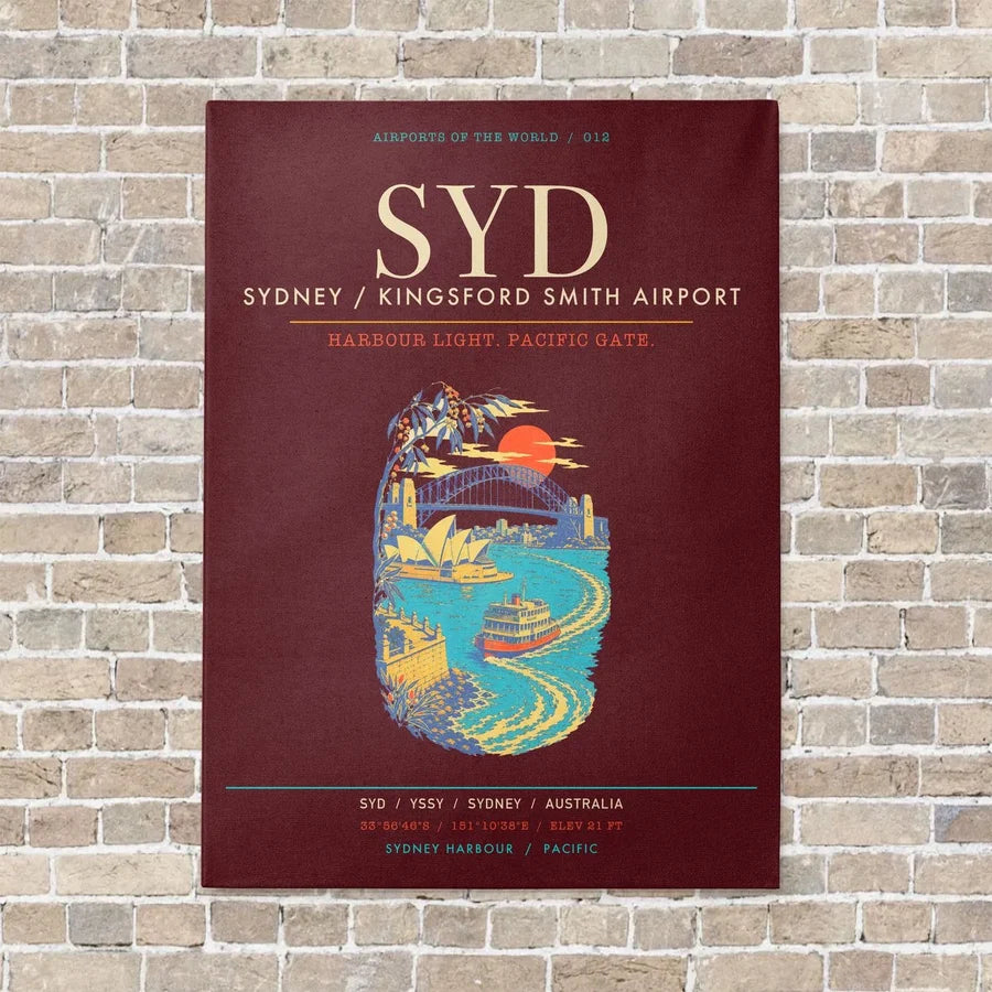 Sydney Kingsford Smith Airport SYD - Canvas Framed - Dark Red