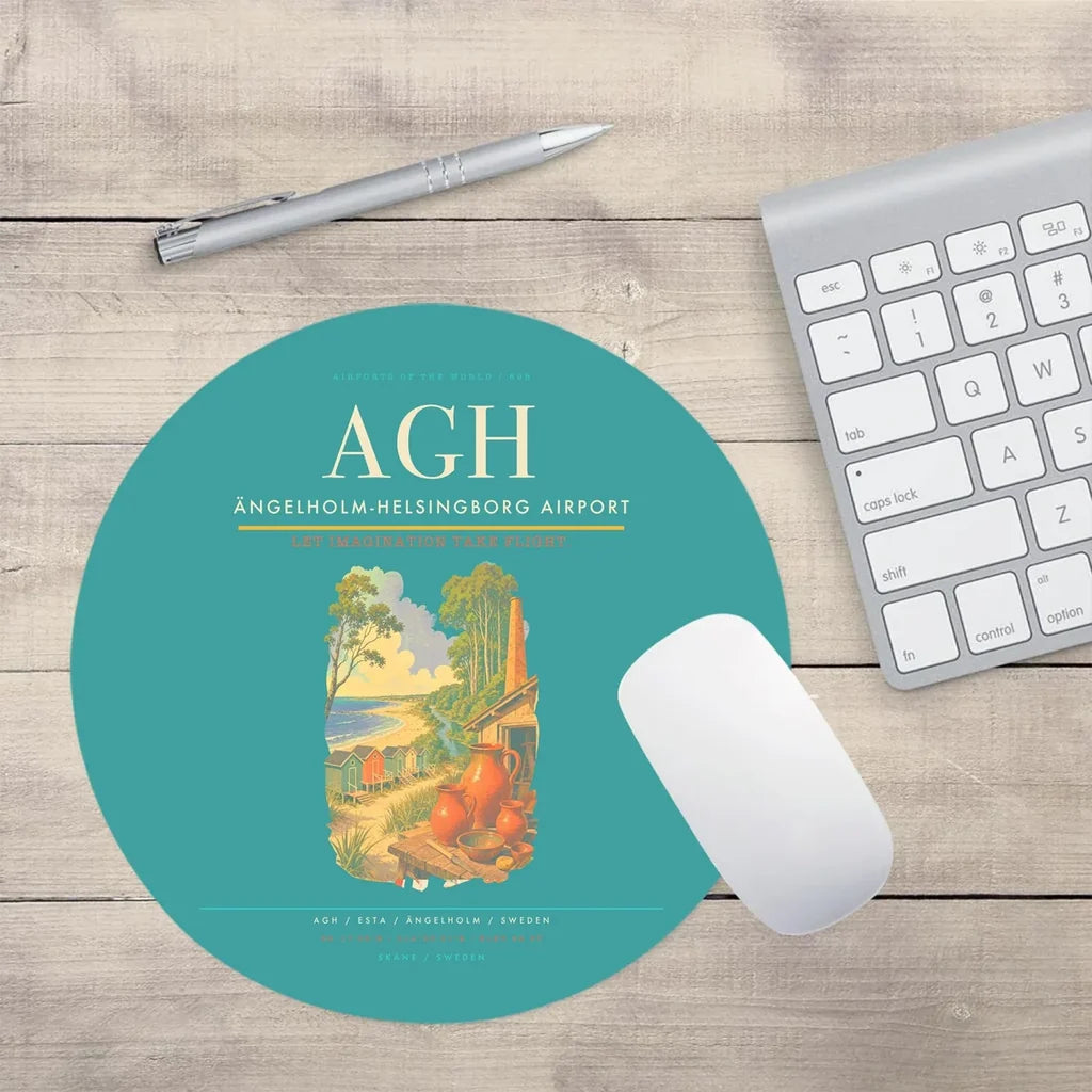 Ängelholm-Helsingborg Airport (AGH) design on turquoise round mouse pad
