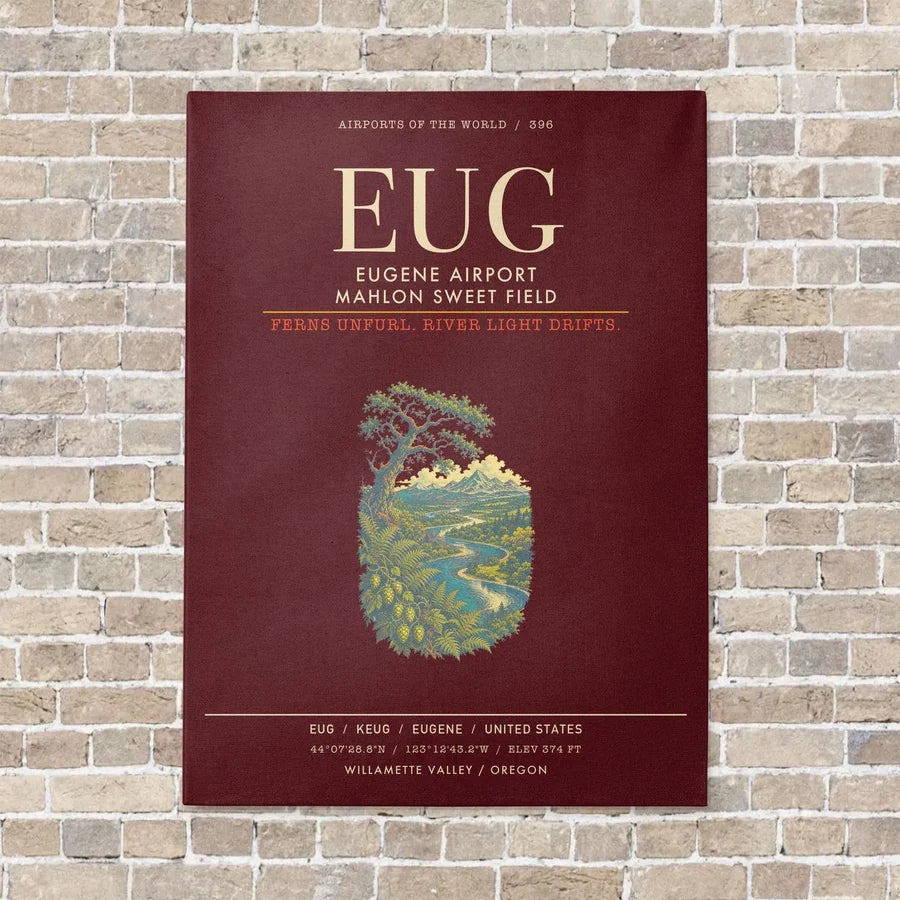 Eugene Airport Mahlon Sweet Field EUG - Canvas Framed - Dark Red