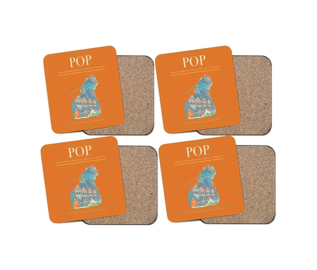 Gregorio Luperón International Airport (POP) design on orange 4 pieces set coaster