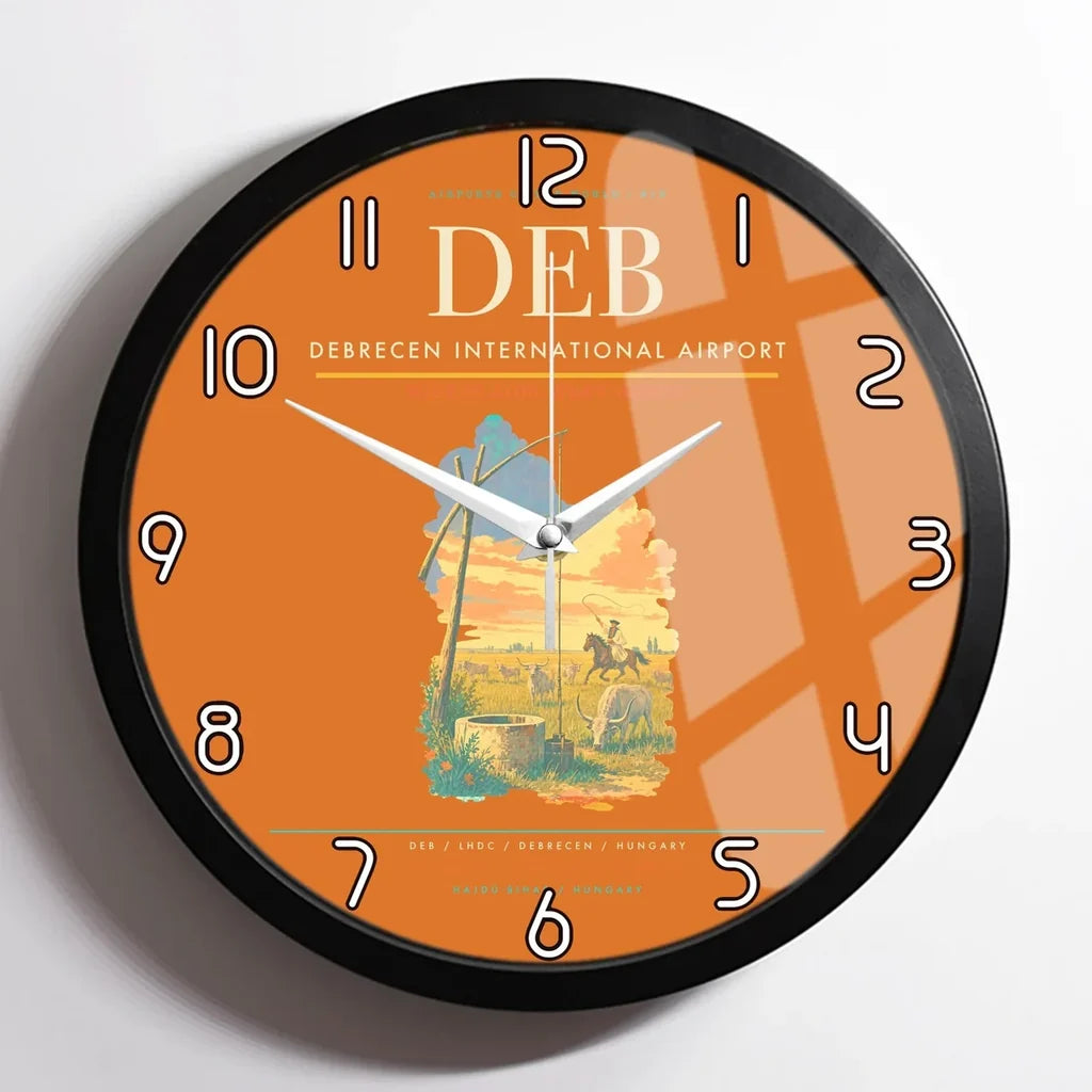 Debrecen International Airport (DEB) design on orange framed wall clock