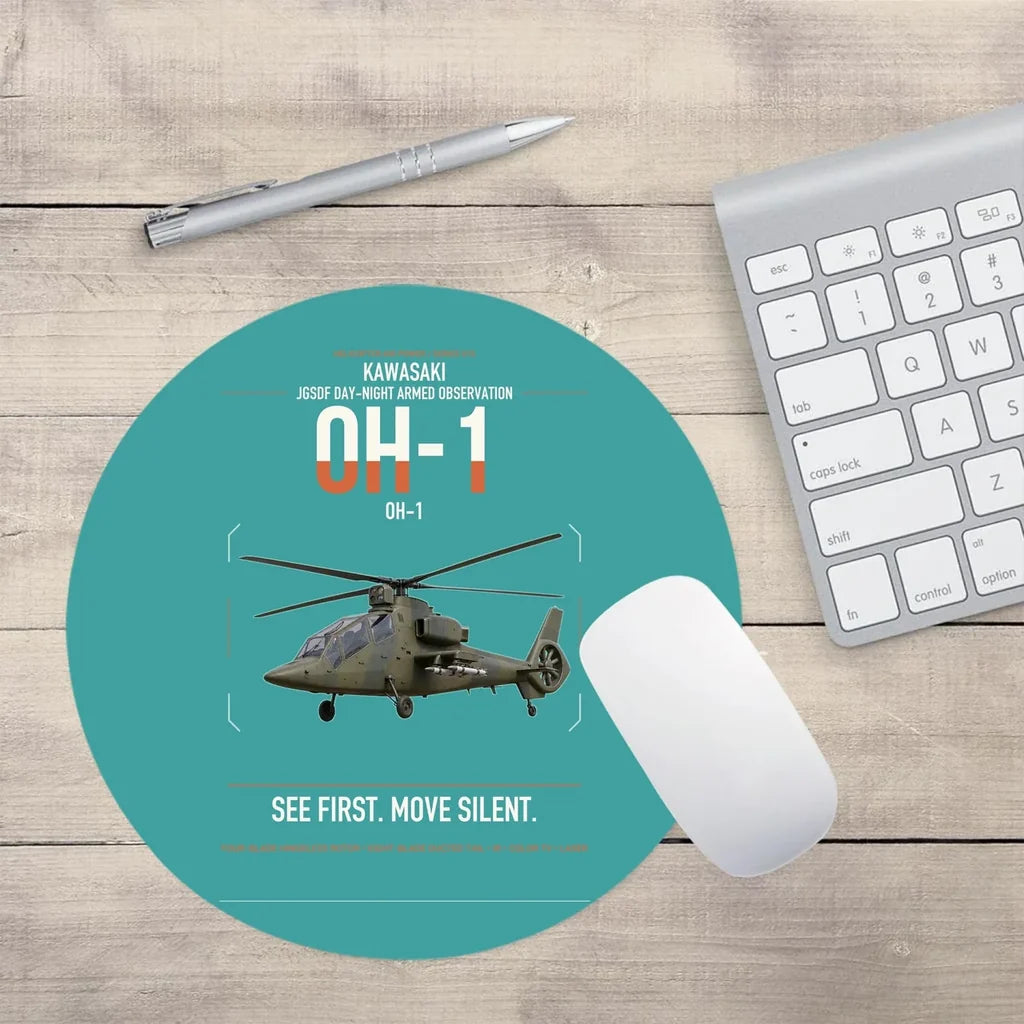 Kawasaki OH-1 design on turquoise round mouse pad