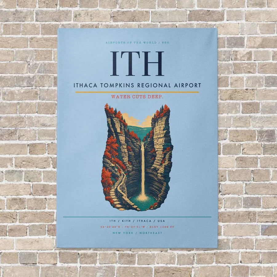 Ithaca Tompkins Regional Airport ITH vertical canvas print - no frame - light blue background