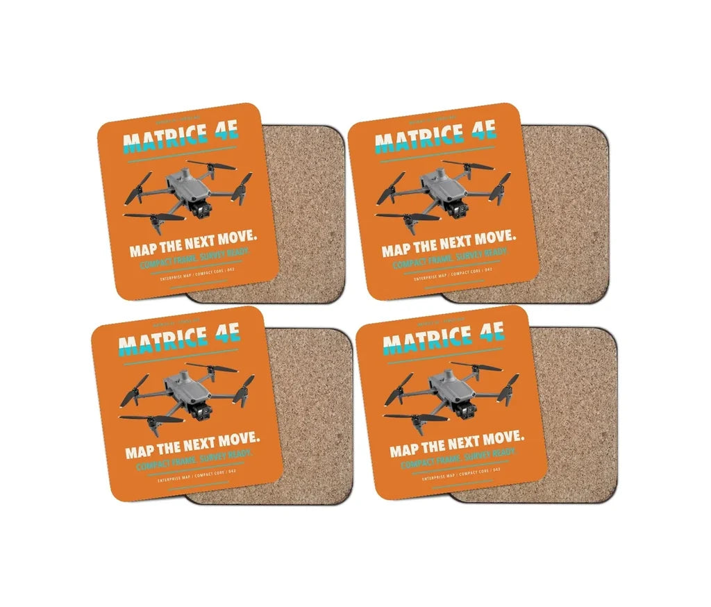 DJI Matrice 4E design on orange 4 pieces set coaster