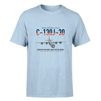 Thumbnail for C-130J-30 Super Hercules design on light blue double-side t-shirt, single-side print