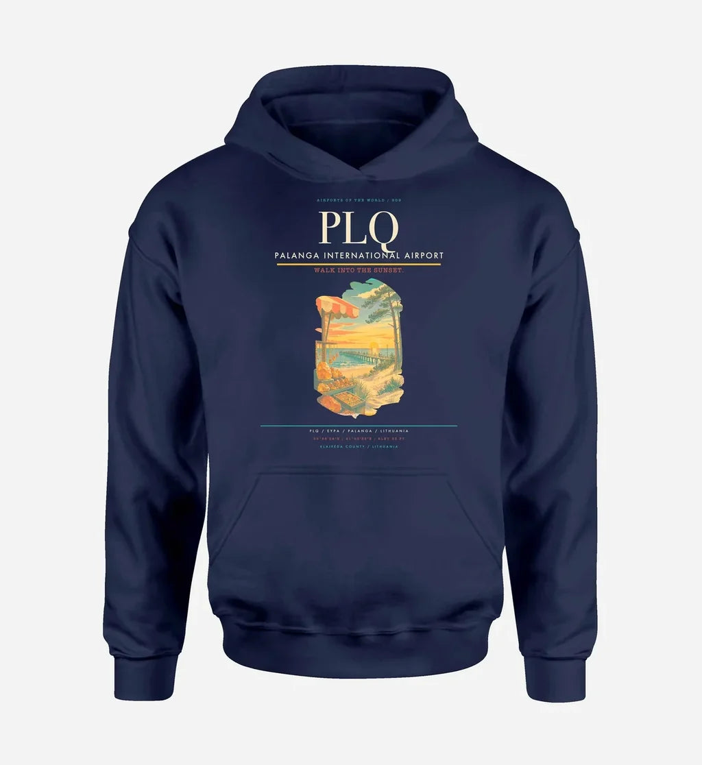 Palanga International Airport (PLQ) design on navy blue hoodie single-side print