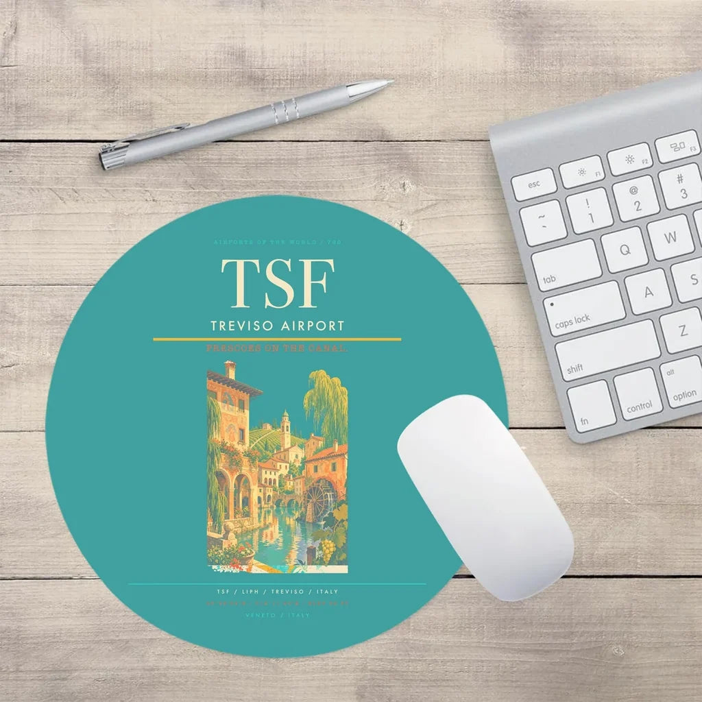 Treviso Airport (TSF) design on turquoise round mouse pad