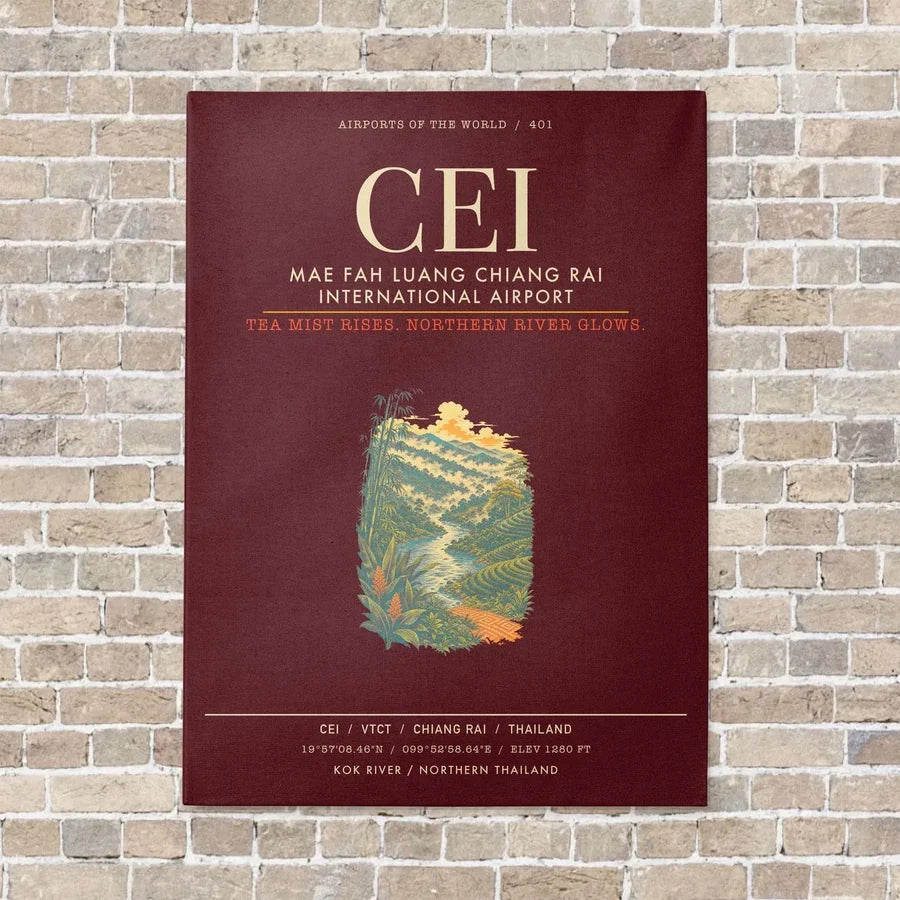 Mae Fah Luang Chiang Rai International Airport CEI - Canvas Framed - Dark Red