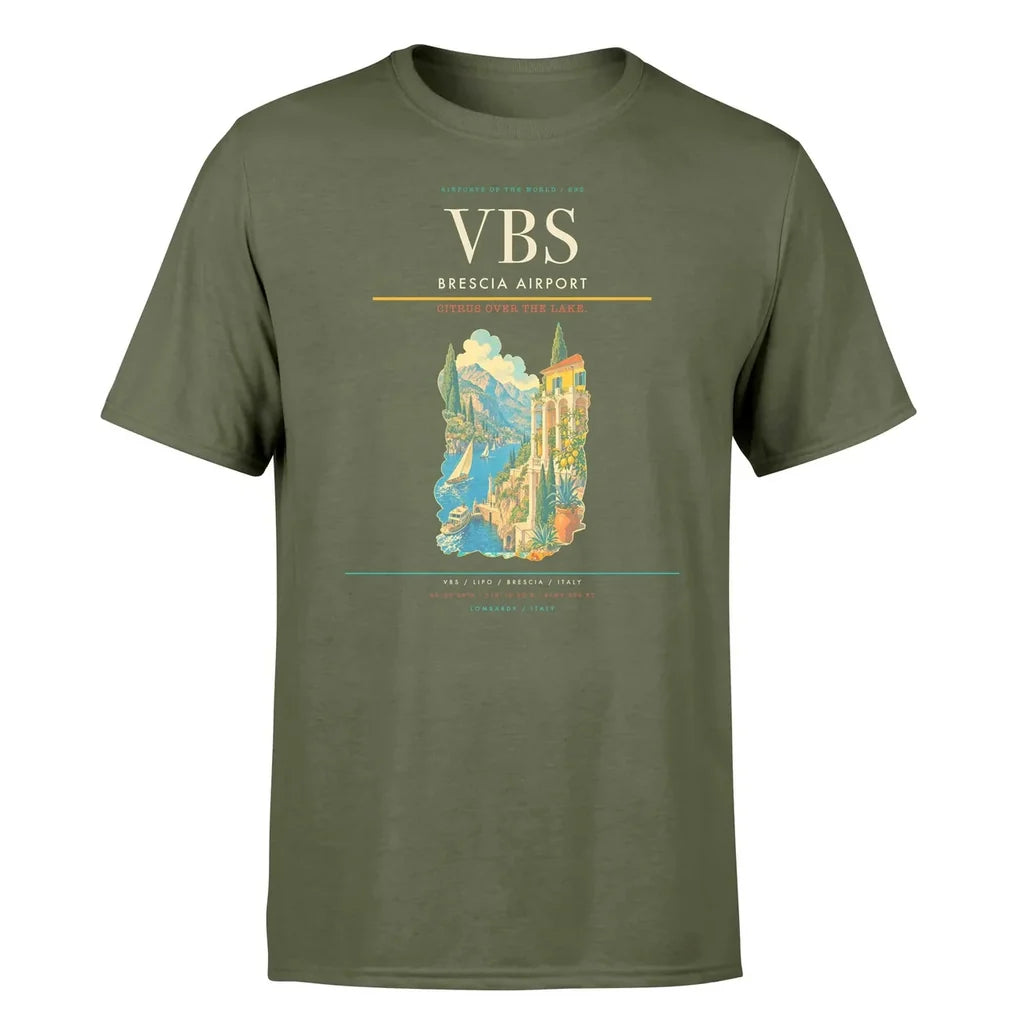 Brescia Airport (VBS) T-Shirt single-side front print in Green Army | brescia-airport-vbs-double-side-t-shirt