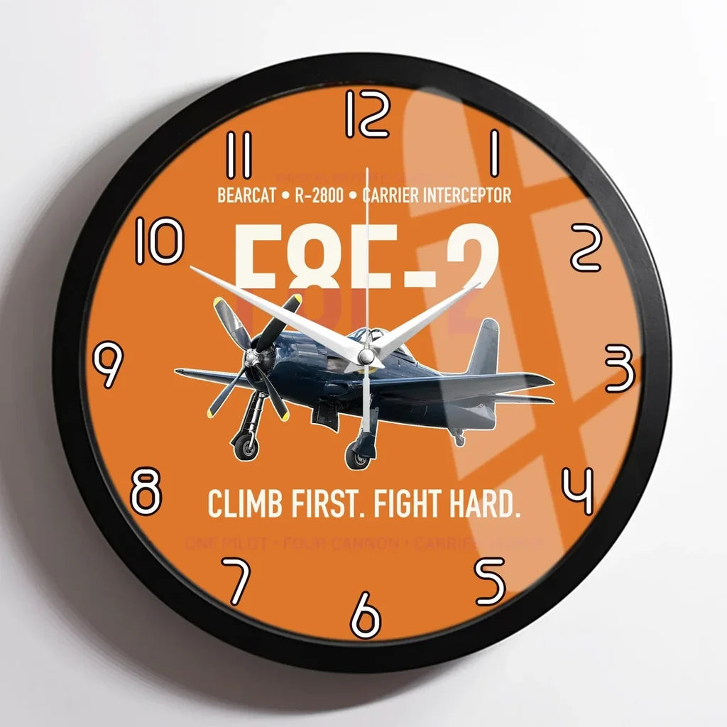 F8F-2 Bearcat Climb First Fight Hard design on orange framed wall clock