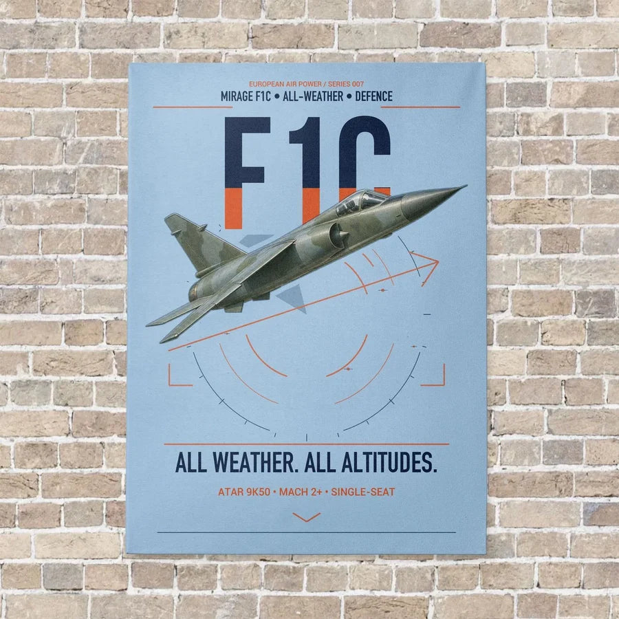Dassault Mirage F1C vertical canvas print - no frame - light blue background