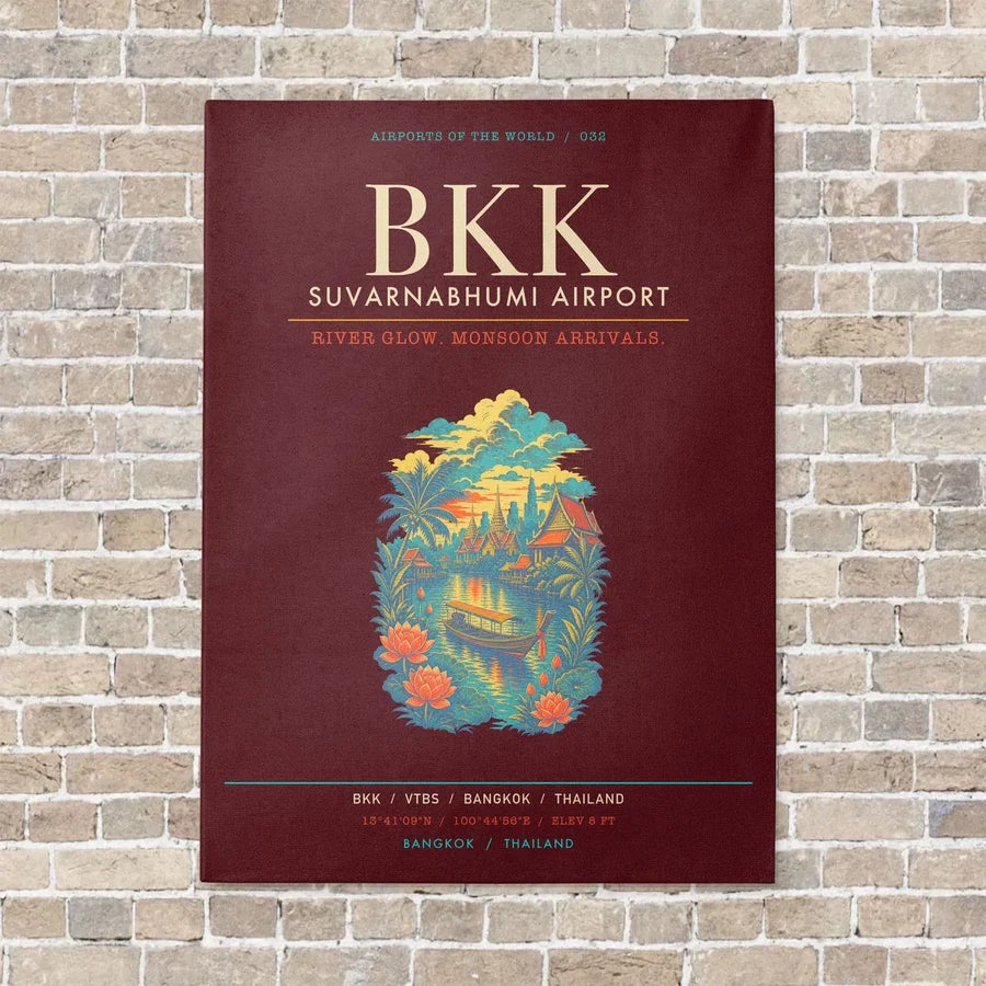 Suvarnabhumi Airport Bangkok BKK - Canvas Framed - Dark Red