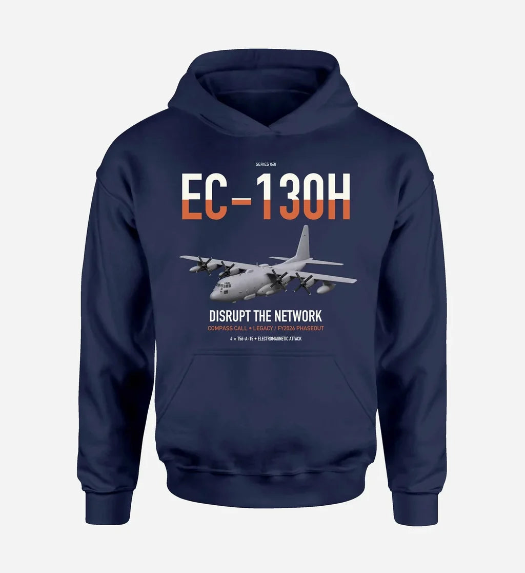 EC-130H Compass Call design on navy blue double-side hoodie, single-side print