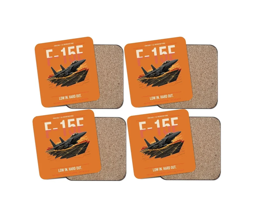 F-15E Strike Eagle design on orange 4 pieces set coaster