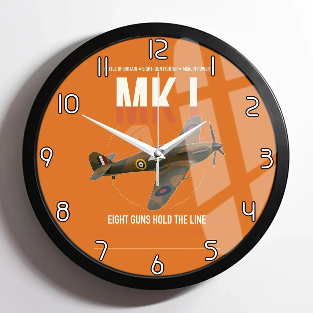 Hawker Hurricane Mk I design on orange framed wall clock