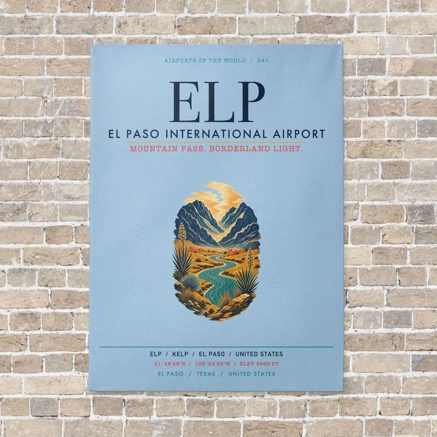 El Paso International Airport ELP vertical canvas print - no frame - light blue background