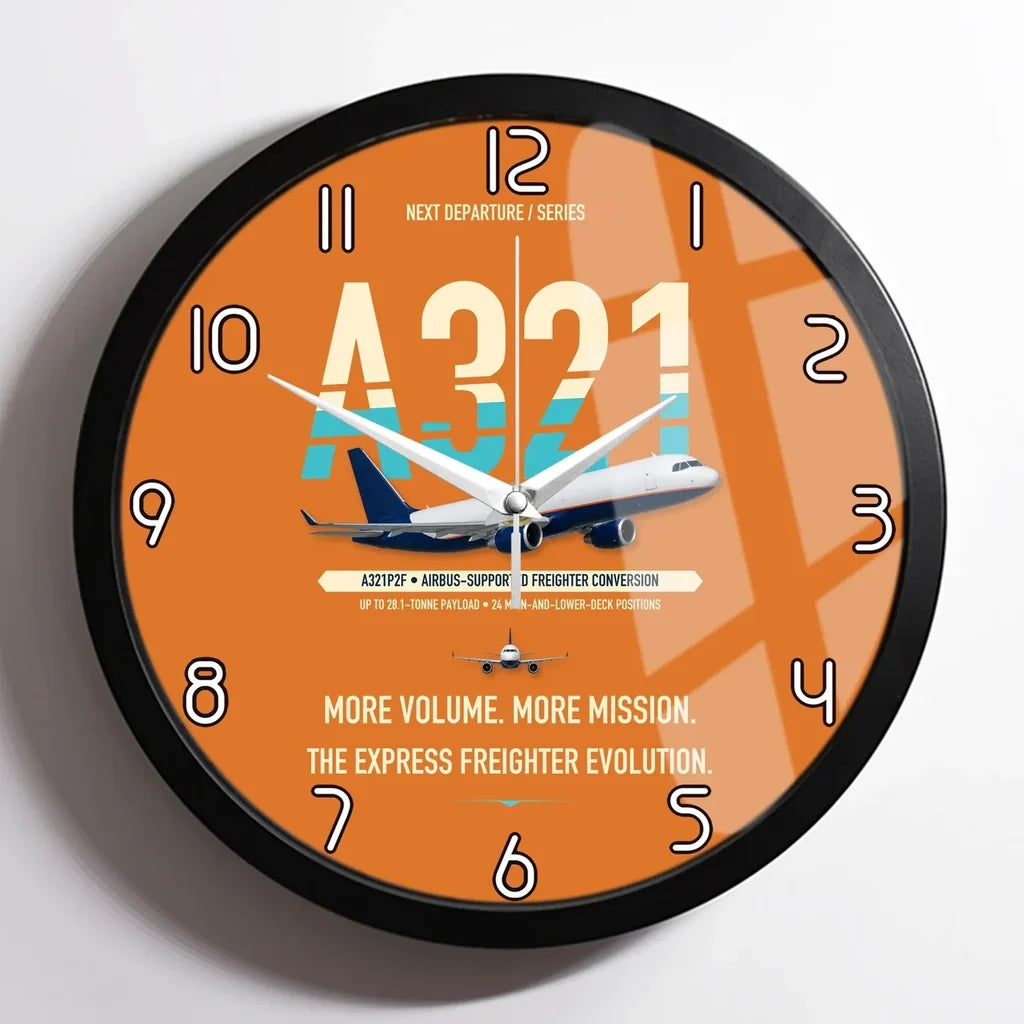 Airbus A321P2F design on orange framed wall clock