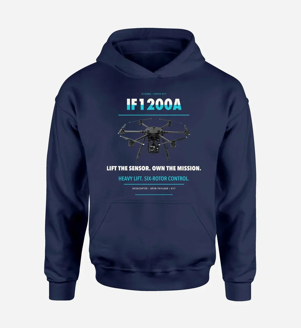 Inspired Flight IF1200A design on navy blue hoodie single side