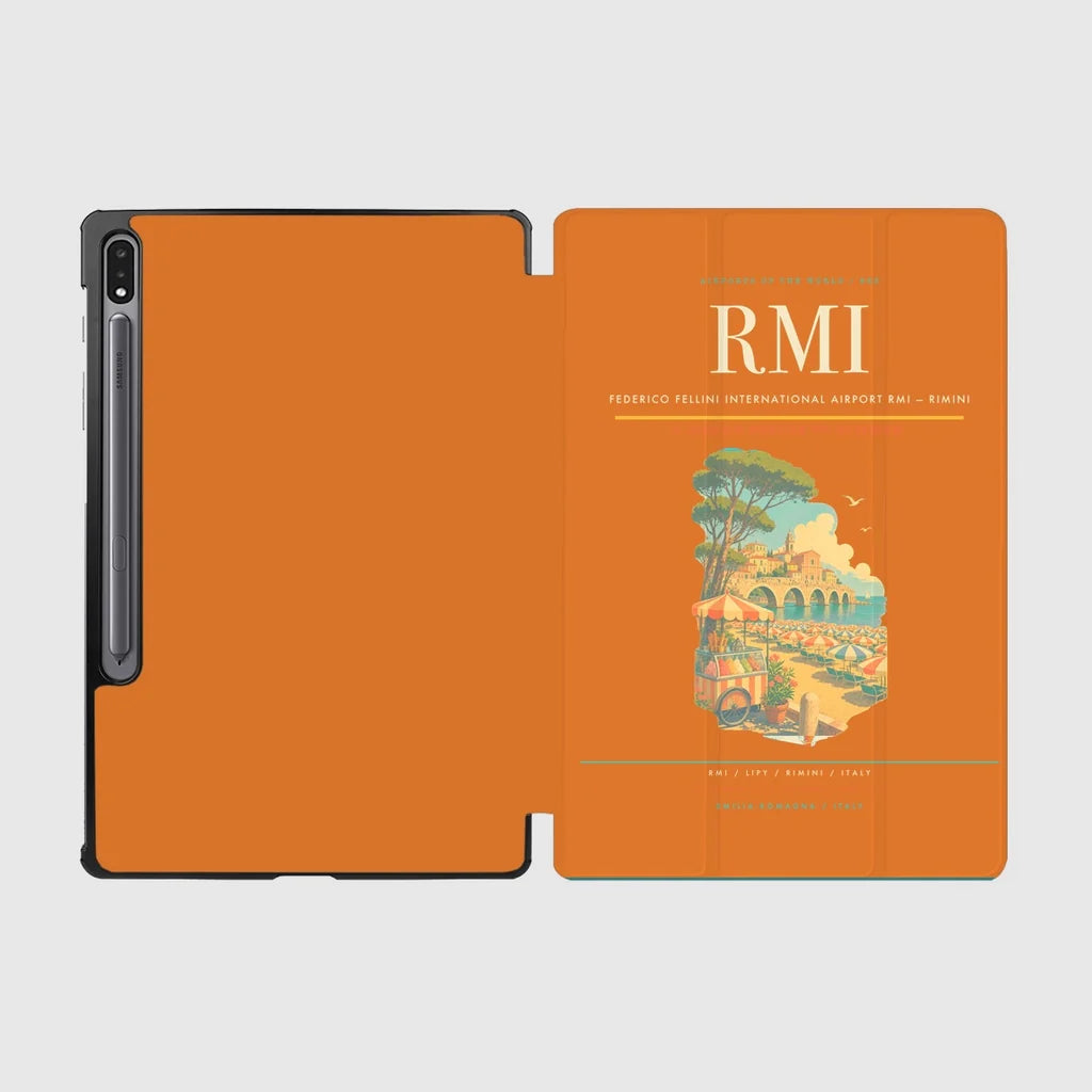 Federico Fellini International Airport (RMI) design on orange samsung tablet tablet case