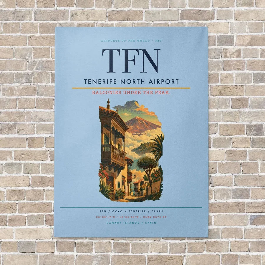 Tenerife North Airport TFN vertical canvas print - no frame - light blue background