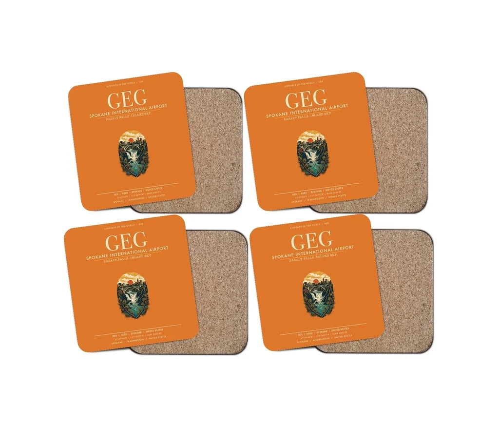 Spokane International Airport (GEG) design on orange 4 pieces set coaster