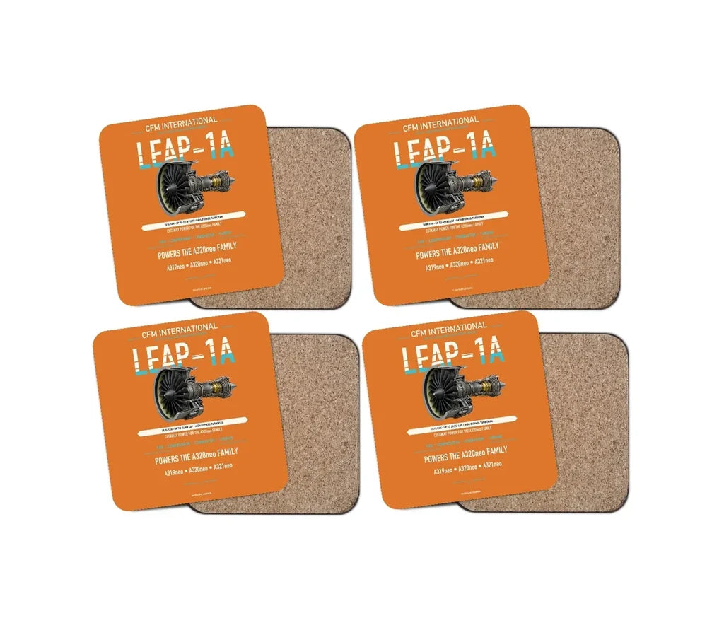 CFM LEAP-1A design on orange 4 pieces set coaster