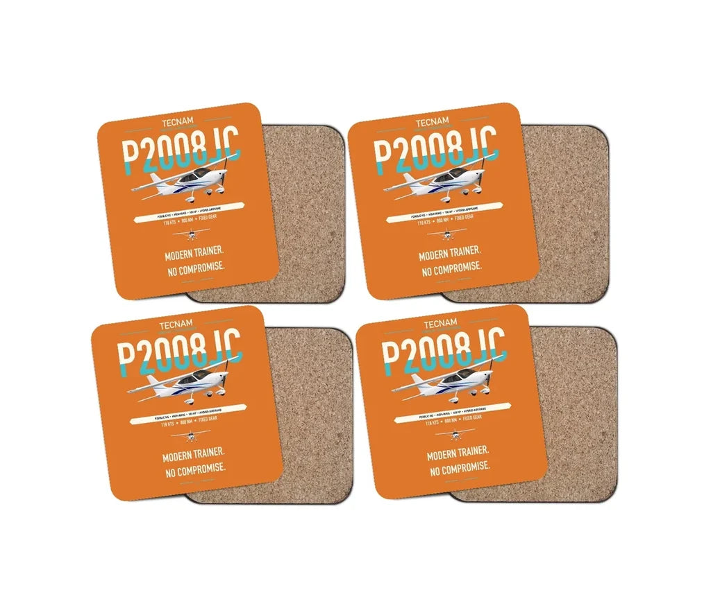 Tecnam P2008JC NG design on orange 4 pieces set coaster