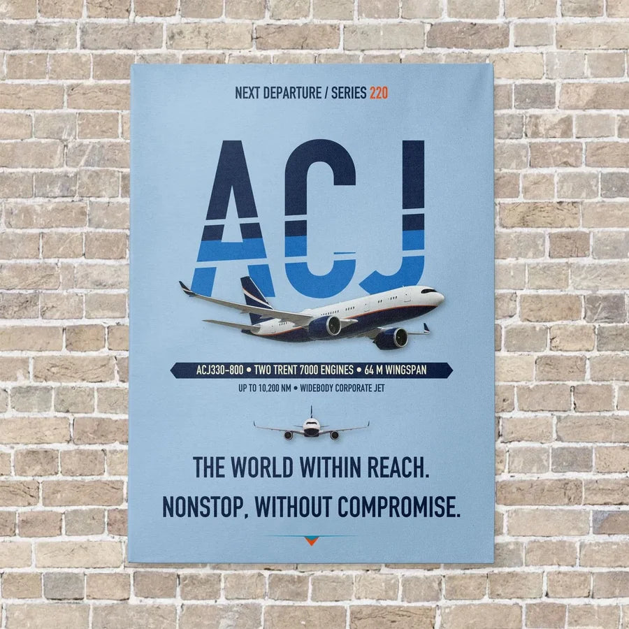 Airbus ACJ330neo / exact ACJ330-800 vertical canvas print - no frame - light blue background
