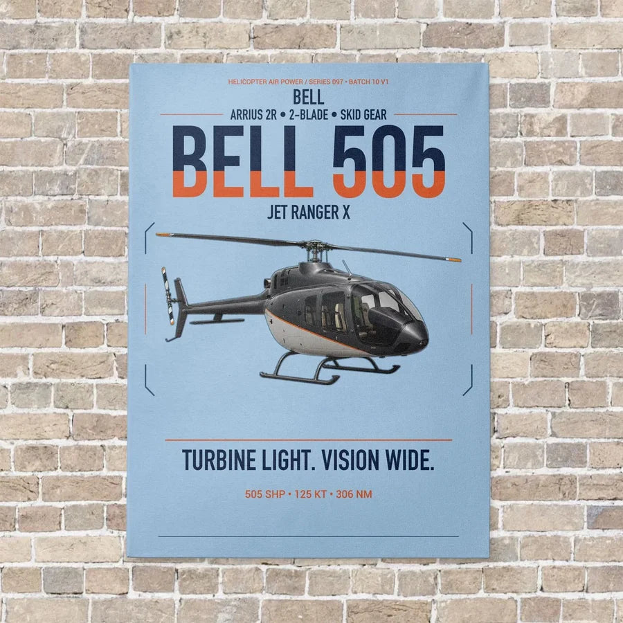 Bell 505 Jet Ranger X vertical canvas print - no frame - light blue background