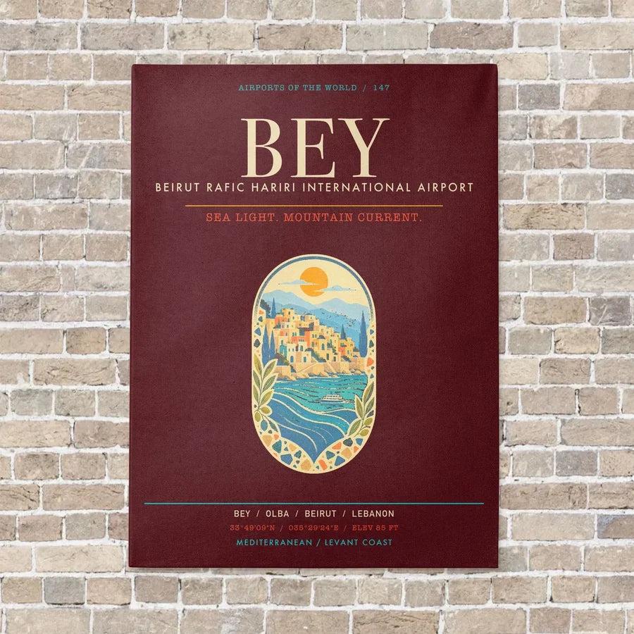 Beirut Rafic Hariri International Airport BEY - Canvas Framed - Dark Red