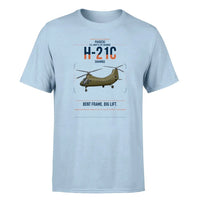 Thumbnail for Piasecki H-21C Shawnee design on light blue t-shirt, single-side print