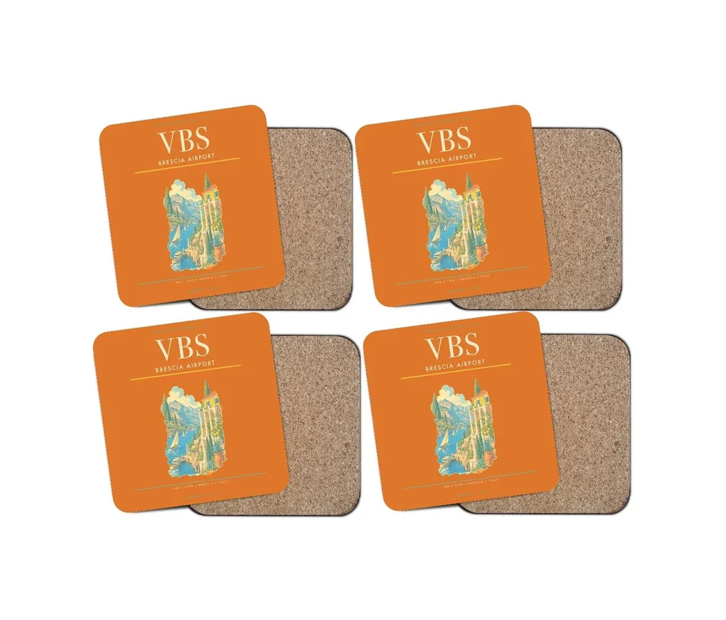 Brescia Airport (VBS) design on orange 4 pieces set coaster