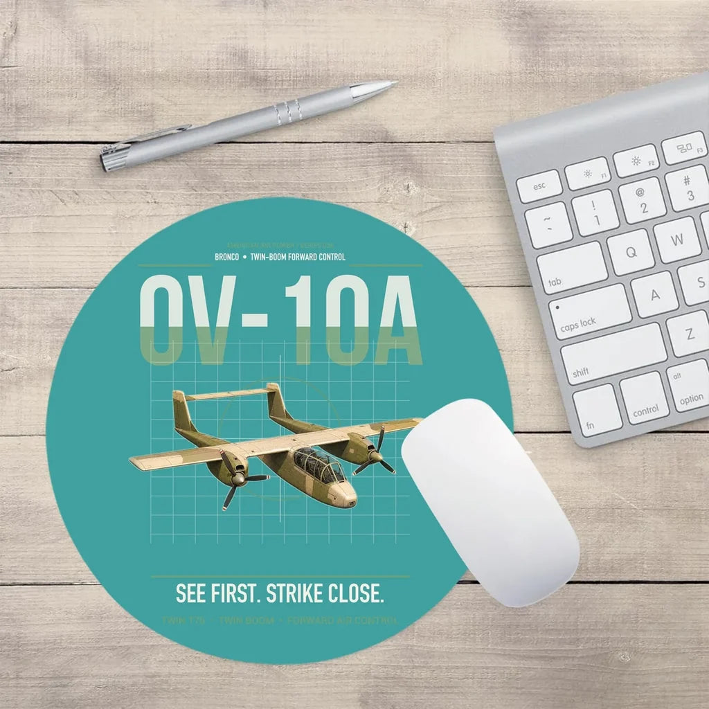 OV-10A Bronco design on turquoise round mouse pad