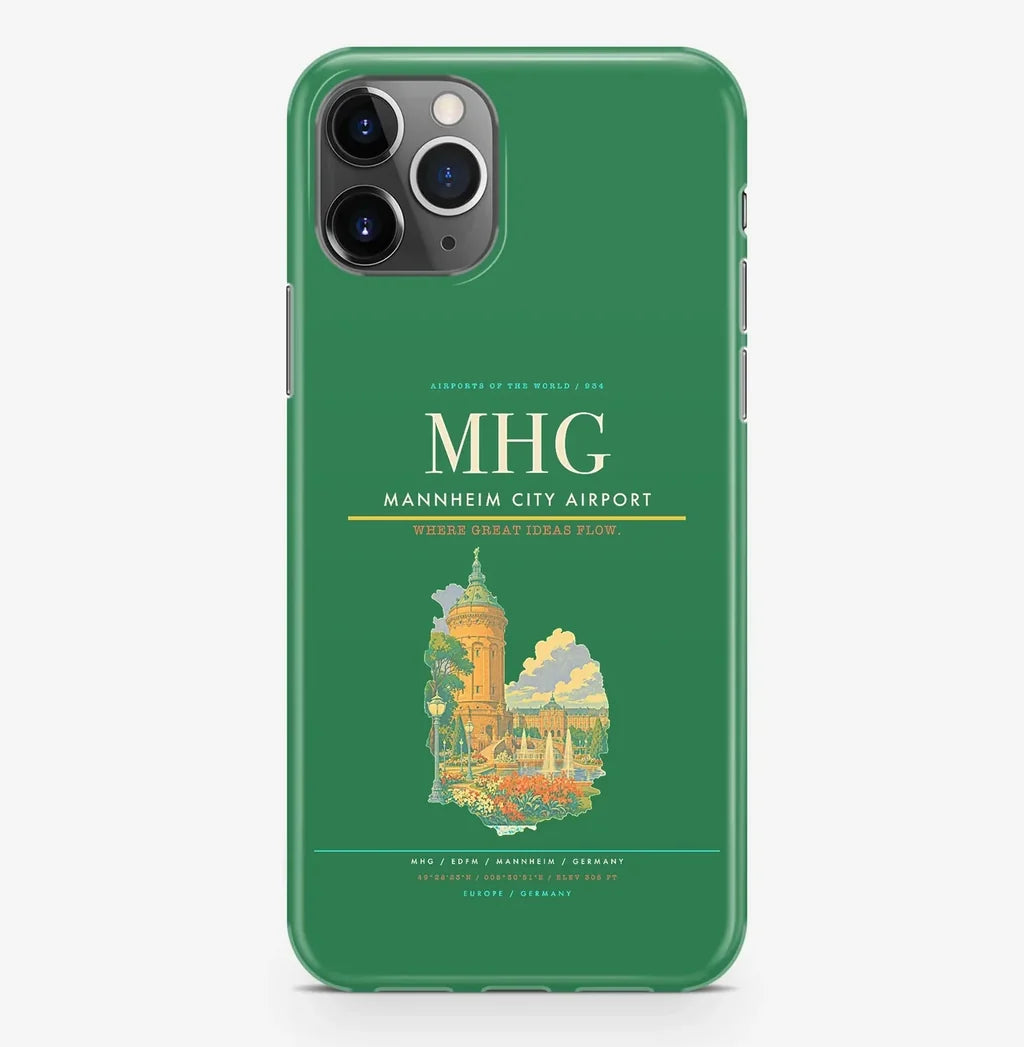 Mannheim Airport (MHG) design on green iPhone 16 Pro MagSafe case