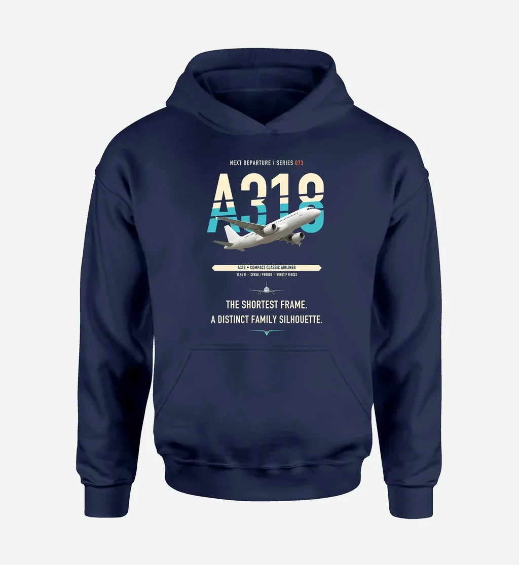 Airbus A318 design on navy blue hoodie single side