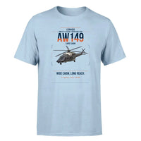 Thumbnail for Leonardo AW149 design on light blue t-shirt, single-side print