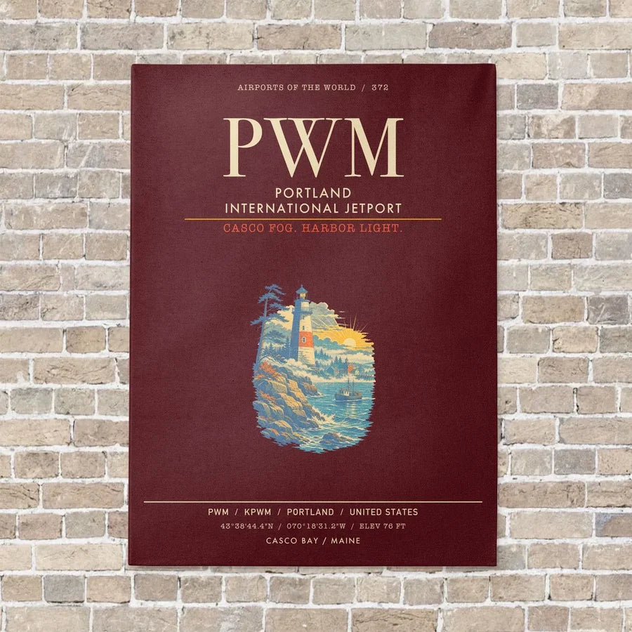 Portland International Jetport PWM - Canvas Framed - Dark Red