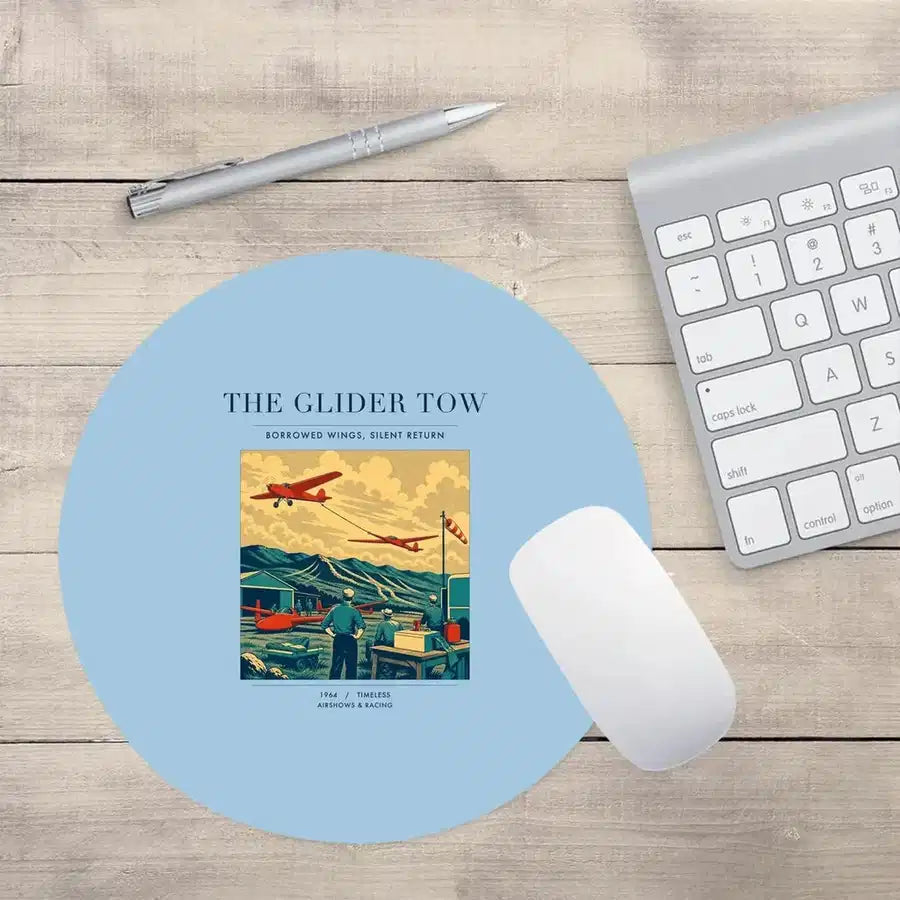 VINTAGE G4249 - The Glider Tow - Designed Mouse Pads design on lightblue round