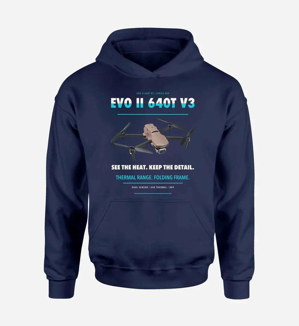 Autel EVO II Dual 640T V3 design on navy blue hoodie single side