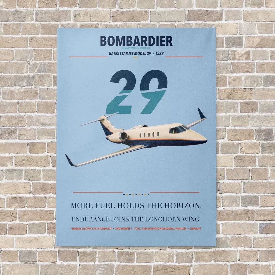 Bombardier Learjet 29 vertical canvas print - no frame - light blue background