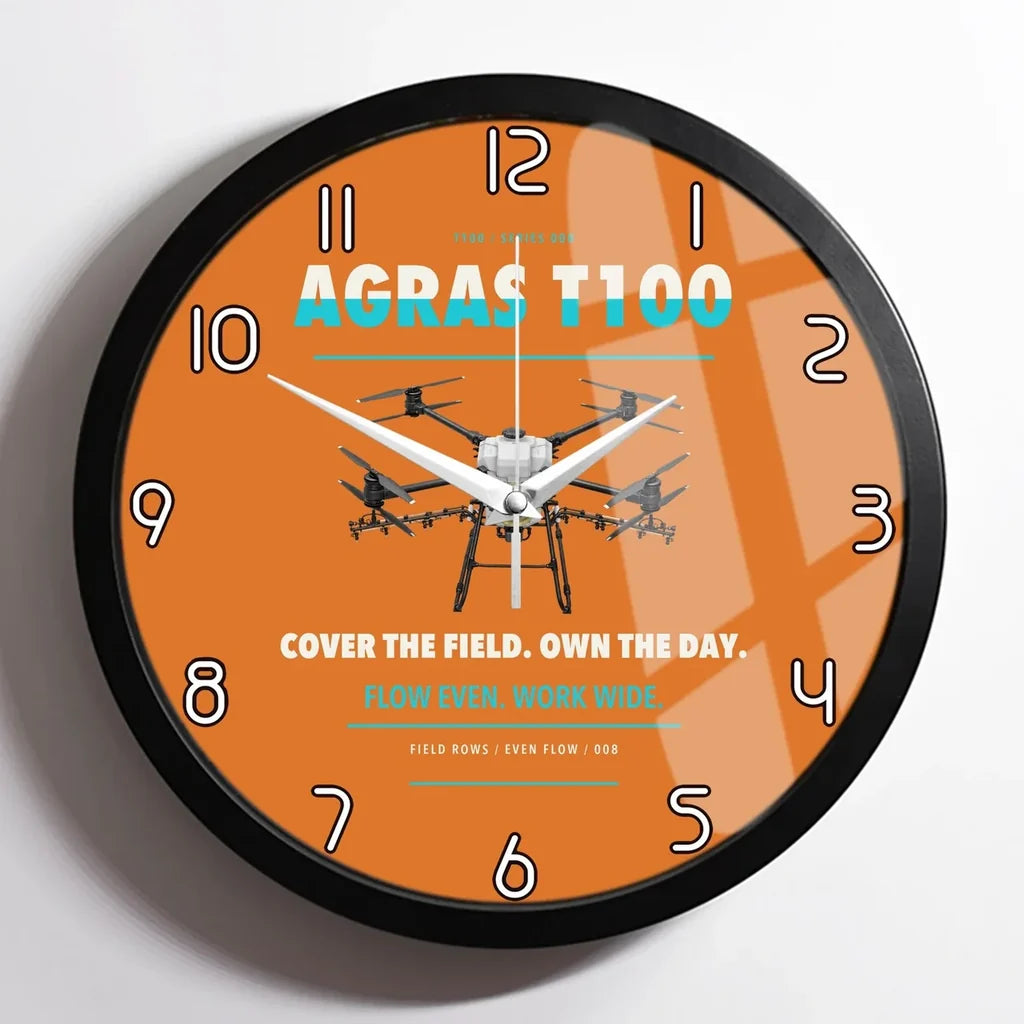 DJI Agras T100 design on orange framed wall clock