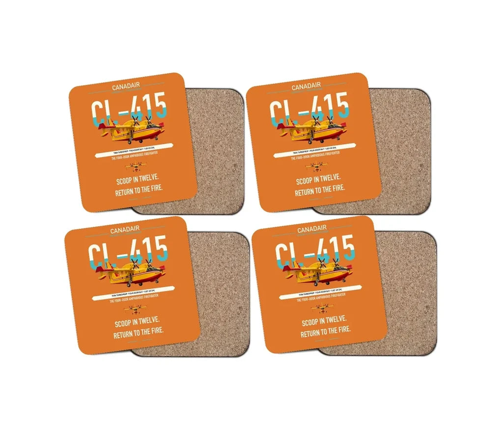 Canadair CL-415 design on orange 4 pieces set coaster